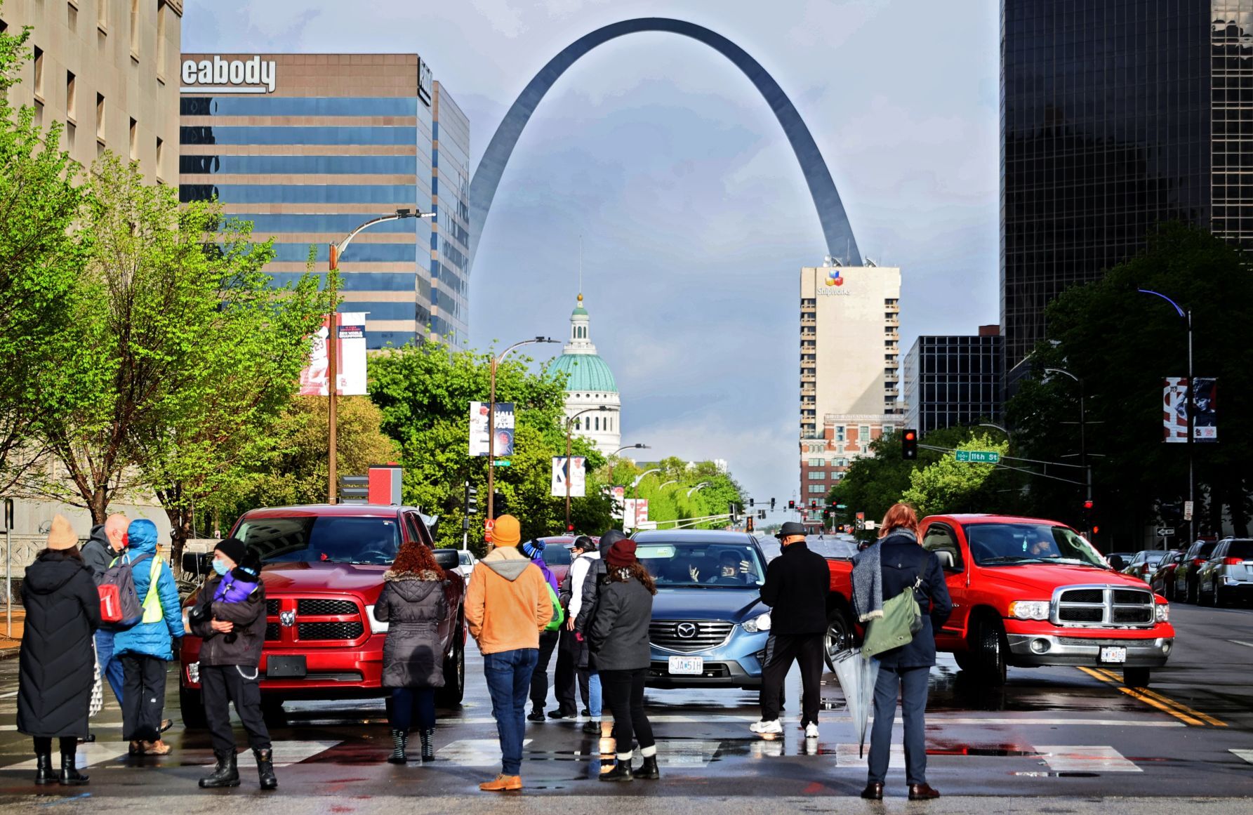 Protesters occupy intersection in downtown St. Louis to mark Derek Chauvin guilty verdict